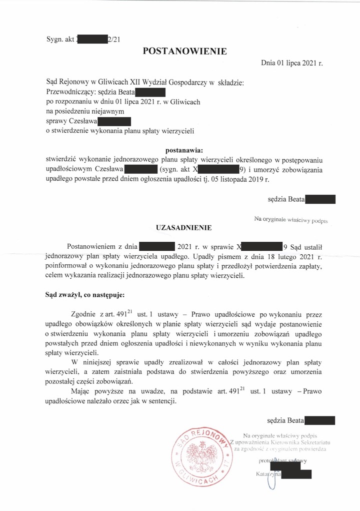 Postanowienie sądu o ogłoszeniu upadłości 4